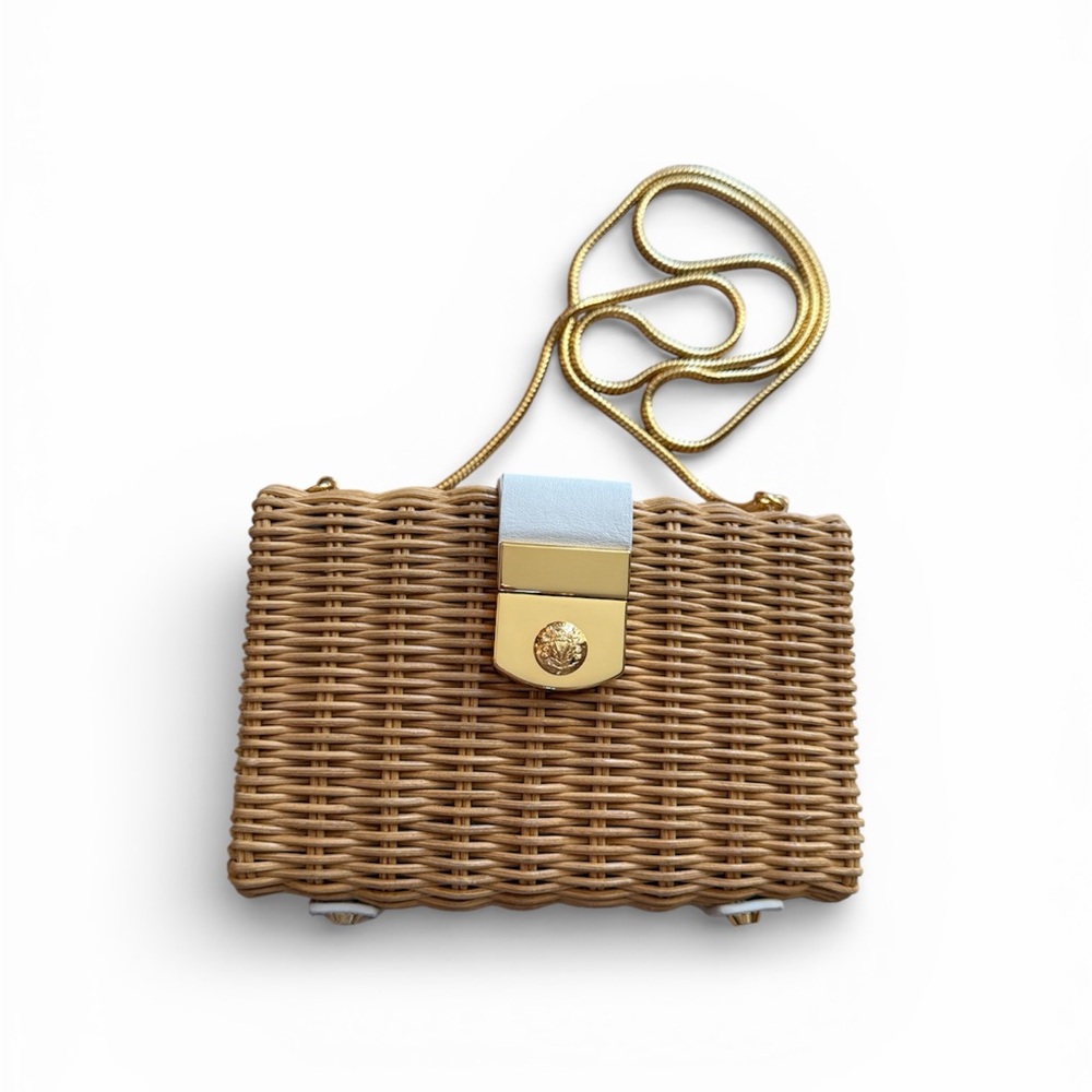 Veronica Beard Lock Box Rattan Clutch Bag